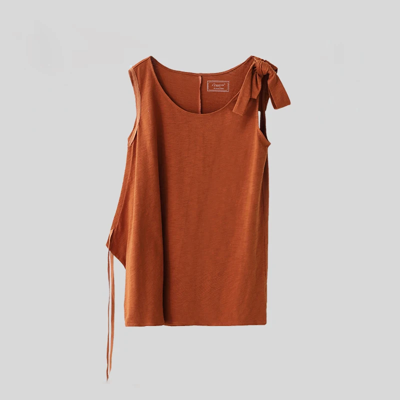 AMII REDEFINE Crop Top Summer 2018 T-shirts Causal Solid Bow Lace Up Ladies Cotton Shirts | Женская одежда