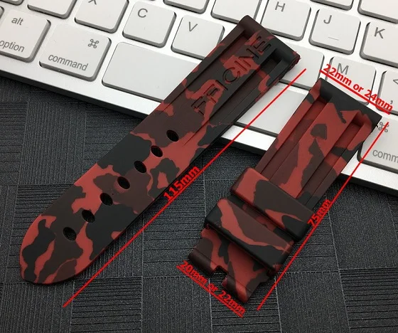 24mm red camo Спортивные 22 мм/24 мм камуфляж, серый, зеленый, красный, синяя силиконовая резина Ремешок для наручных часов Panerai Ремень для PAM111 часы браслет Бесплатные инструменты - Цвет ремешка: 24mm red camo