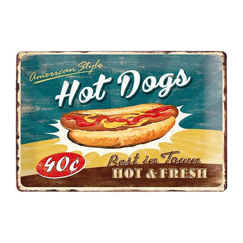 70149 Hot Dogs Retro Tin Sign Hotdog Metal Poster Vintage Plaque Fast Food Hotel Shop Wall Decor 20x30cm - Цвет: 70149