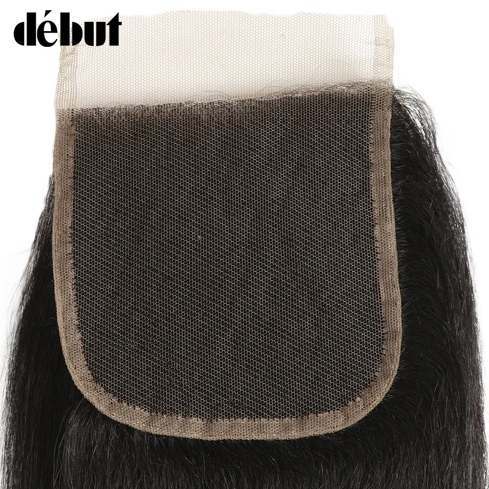 Debut Lace Closure Brazilian Yaki Straight Hair Remy Human Free Part 10-20 inch Shipping | Шиньоны и парики