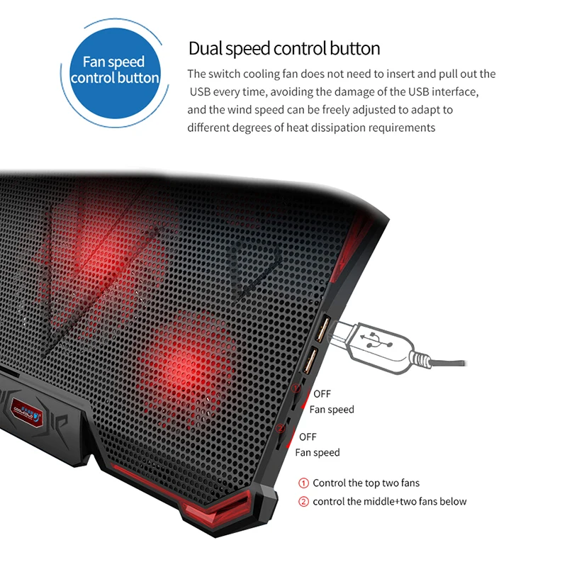 CoolCold 5 вентиляторов 2 USB охлаждающая подставка для ноутбука Регулируемый