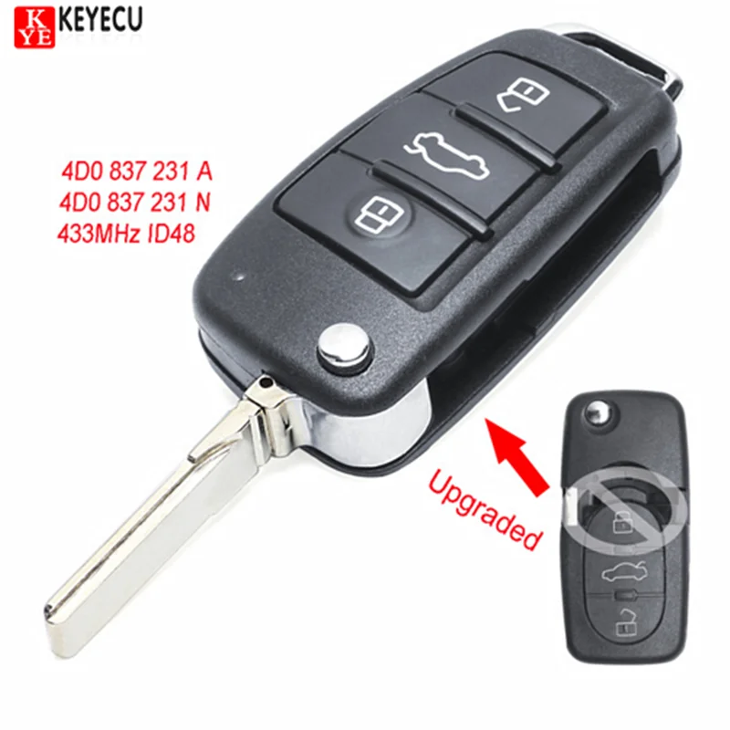 Keyecu обновленный дистанционный ключ брелок от машины 433 МГц ID48 для Audi TT RS4 A3 A4 A6 A8 P/N: