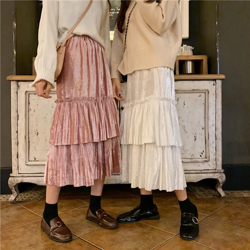 2019 новая весенняя Корейская длинная секция с высокой талией Золотая Бархатная