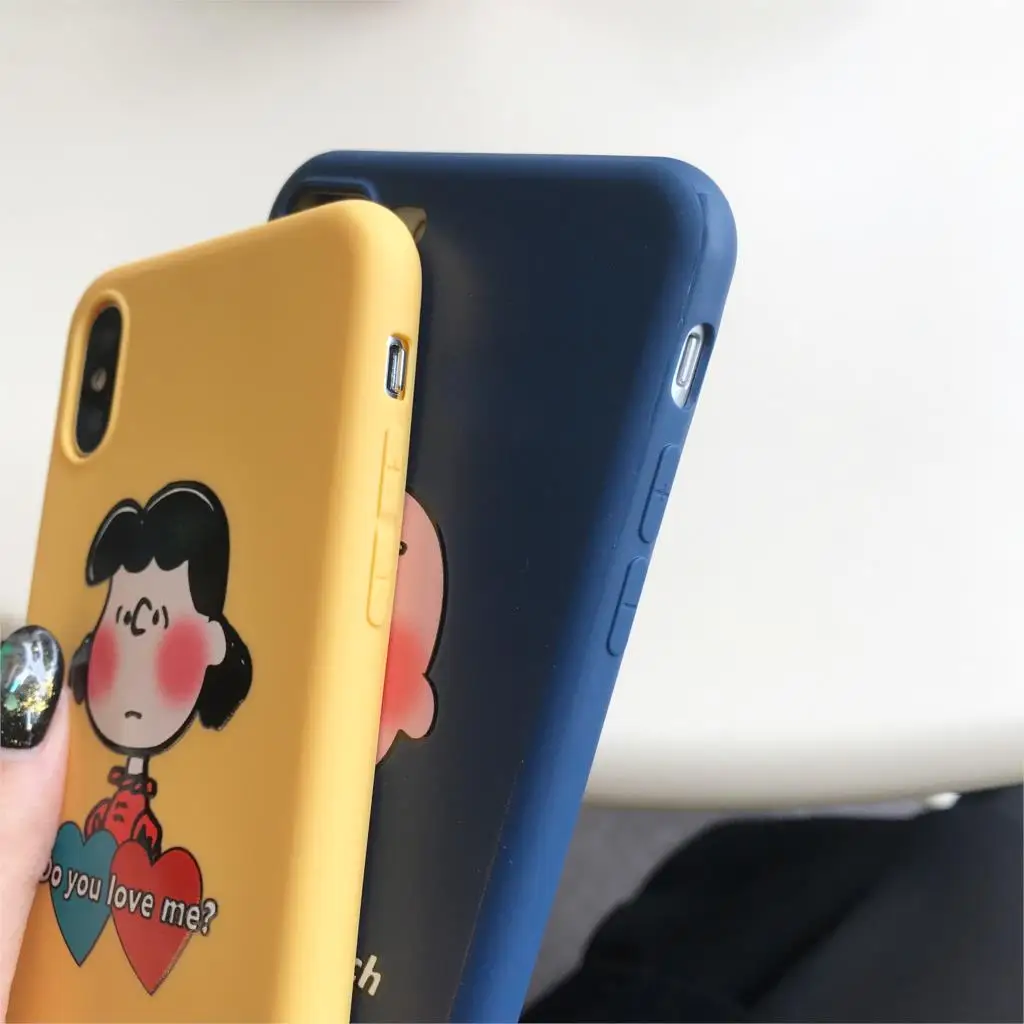 New Charlie Brown cartoon case For iphone Xs MAX Xr X 6 6splus 8 7plus Back Cover Cute couple love candy soft TPU phone cases |