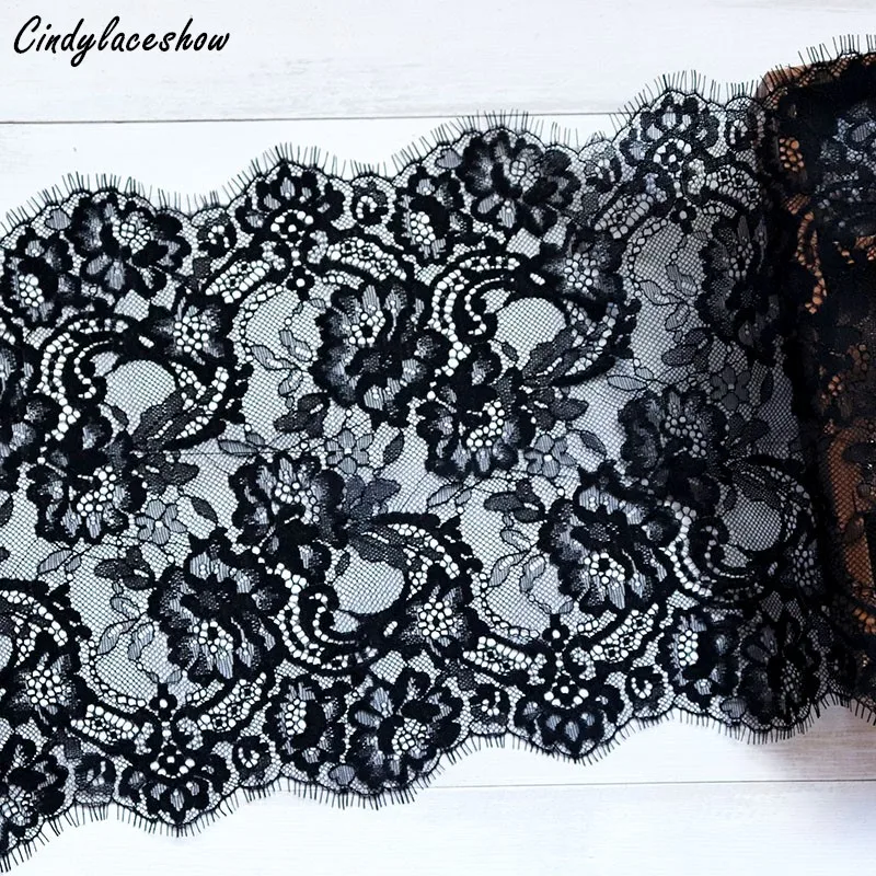 

Cindylaceshow 3Meters 23.5cm Width Black Eyelash Lace Trim Flowers Underwear Bra Decor Craft Sewing Lace Fabric Dress Making DIY