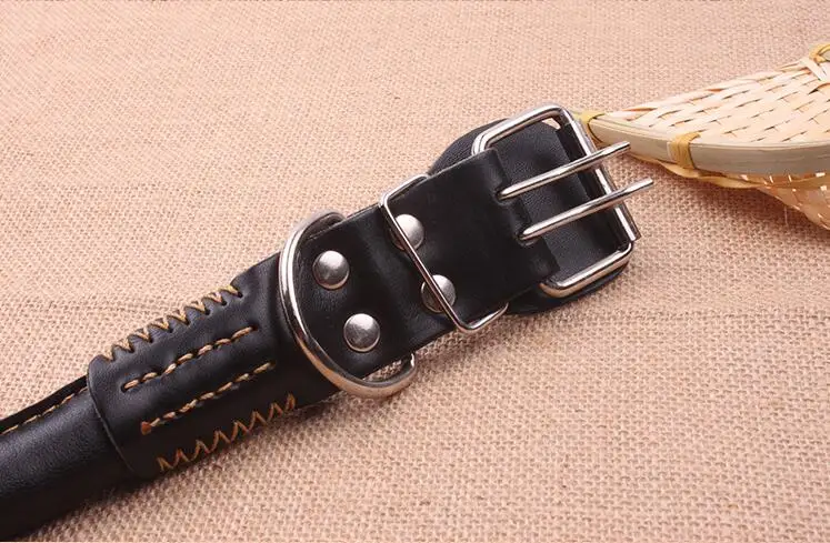 Ошейник и поводок для собак из натуральной кожи прочный швейный среднего