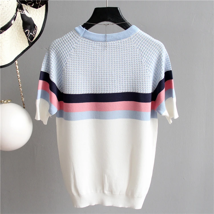 Shintimes Blusas Mujer De Moda новые винтажные женские топы полосатая летняя блузка розовая эластичная Синяя Женская блузка с коротким рукавом