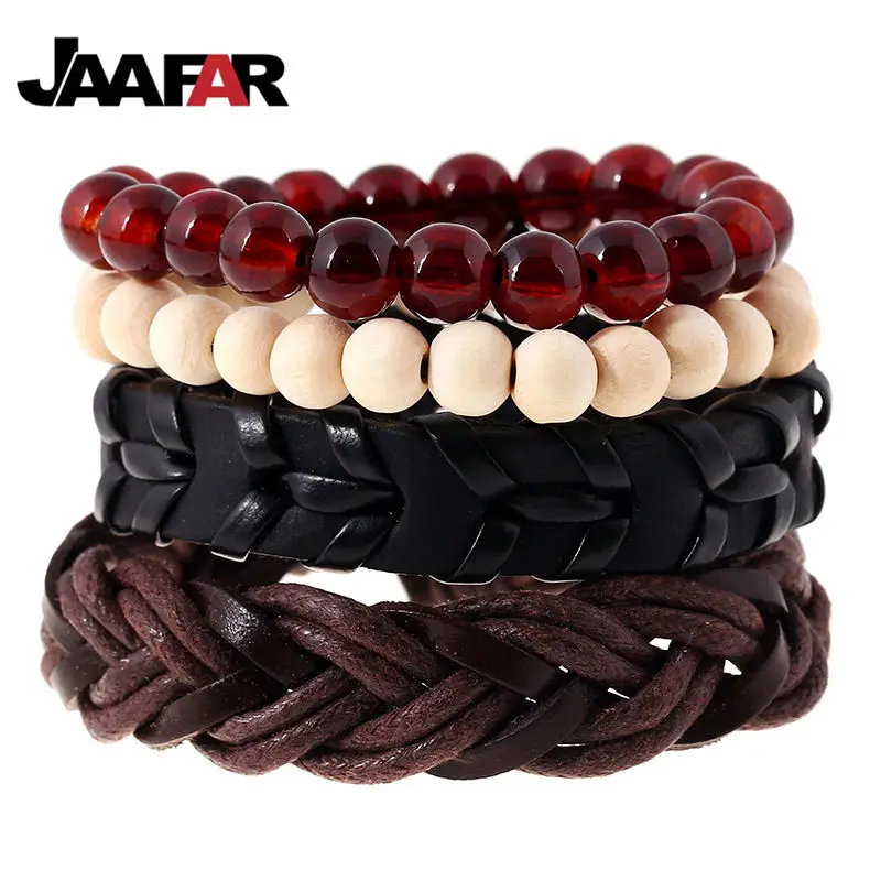 Многослойный браслет в стиле панк 4 шт./компл. с подвеской виде сглаза кожаный