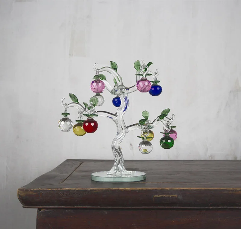 Crystal Apple Tree Ornaments Glass Fengshui Crafts Living Room TV Cabinet Home Decor Figurines Christmas New Year Gift Souvenir
