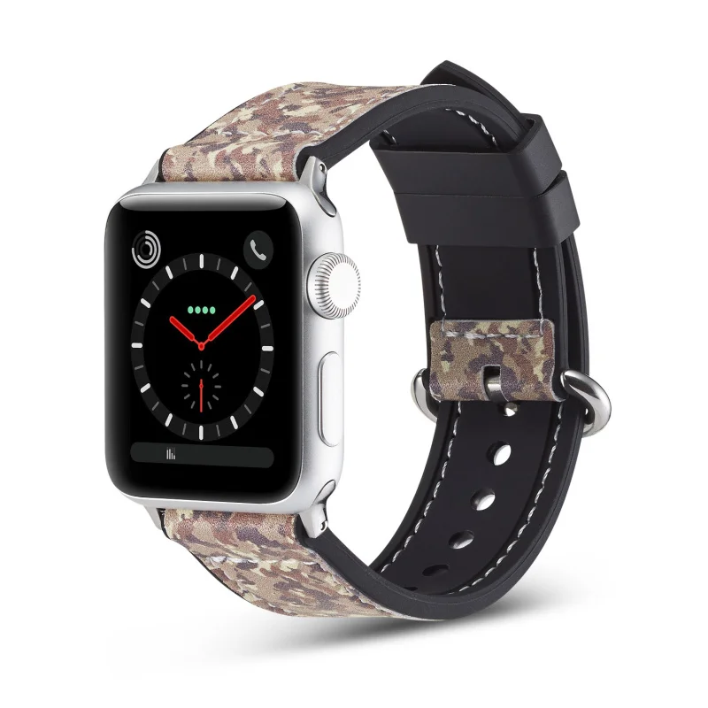 Модный ремешок для наручных часов для часов Apple Watch 5 4 3 2 1 серия специальный ремешок из натуральной кожи Камуфляж силикагель ремешок для часов