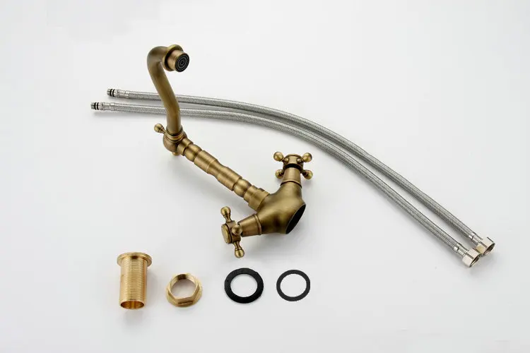 Античная латунь поворотные Кухонные смесители Ванная раковина кран-смеситель