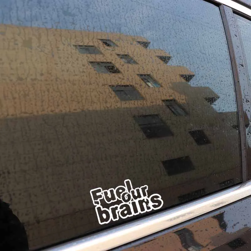 YJZT 14CM*7.8CM Fuel Our Brains Funny Vinyl Decal Car Sticker Black/Silver C3-0739 | Автомобили и мотоциклы