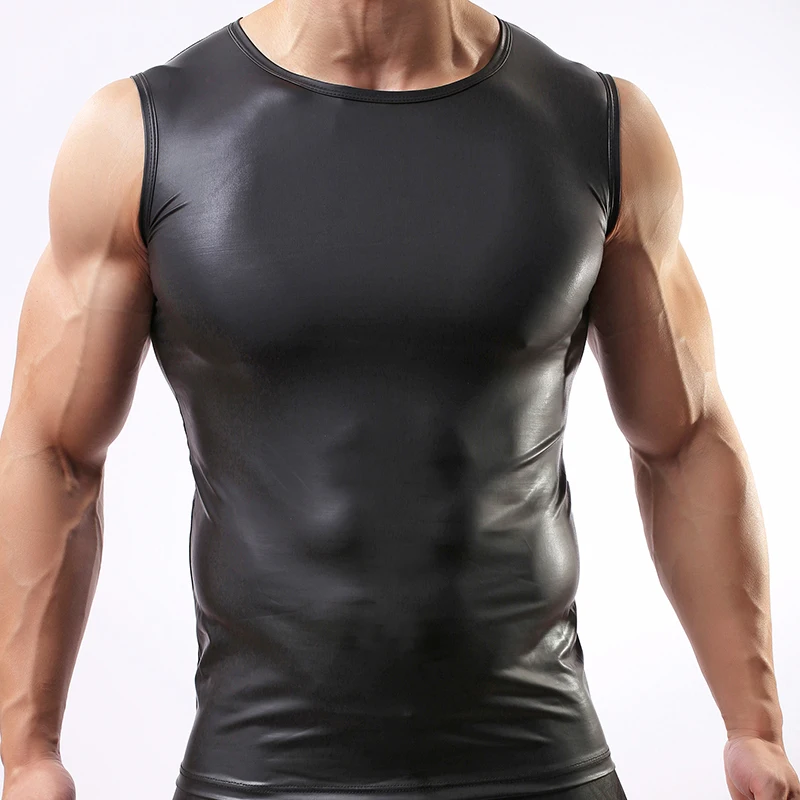 Майка мужская компрессионная из искусственной кожи без рукавов|compression vest|fitness