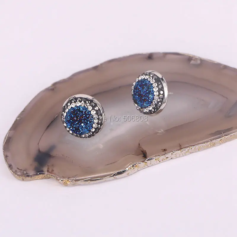 10 пар серьги-гвоздики с натуральным титановым кварцевым камнем 16 мм круглые