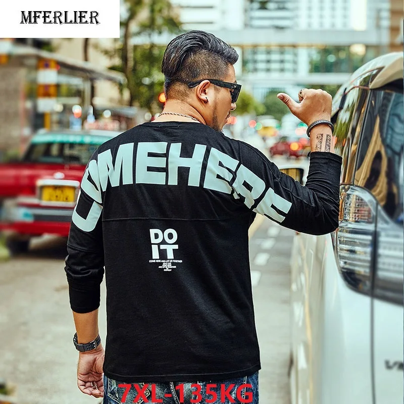 MFERLIER футболки Плюс Размер 7XL 6XL мужские свободные с длинным рукавом Уличная