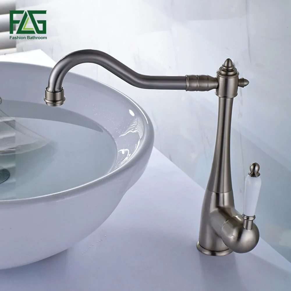 

FLG Basin Faucets Sink Faucet Brushed Nickel Cold Hot Water Tap Single Handle 360 Degree Swivel Bathroom Wash Basin Taps 135-33N