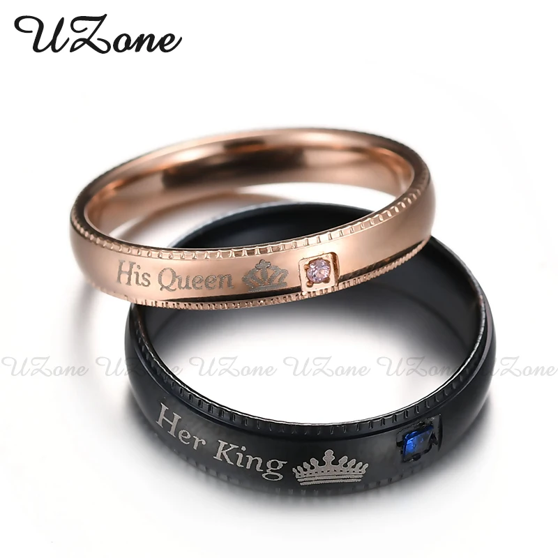UZone Promise, пара колец, ее король и его королева, корона, очаровательное кольцо с буквами для женщин и мужчин, Anel Masculino