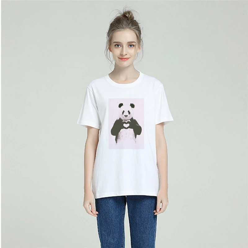 Panda Love Heart хлопковая Футболка для женщин 2019 Harajuku Эстетическая забавная футболка с