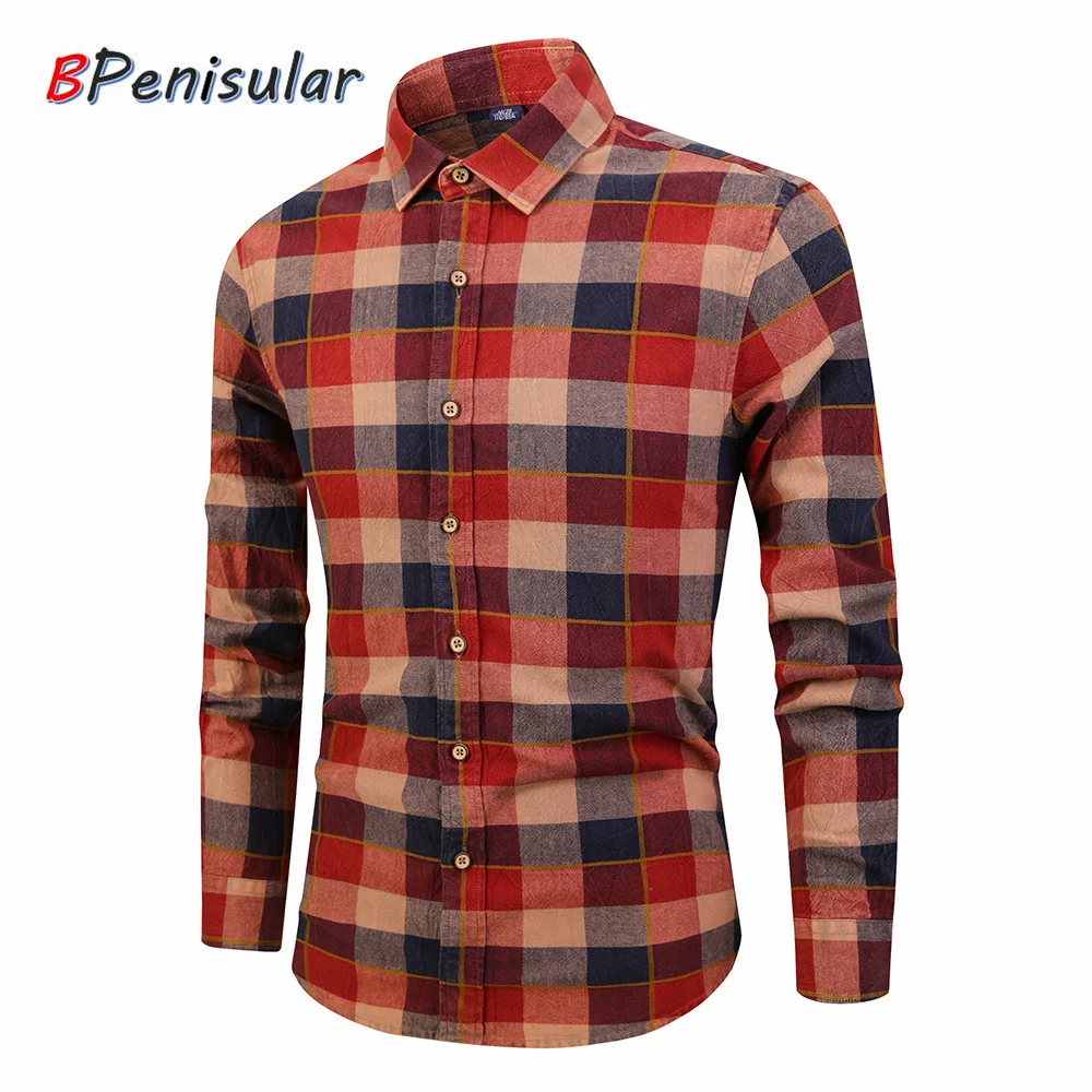 

Korean Shirt Men Autumn Turn Down Collar Long Sleeve Shirts Cotton Retro Classic Casual Blouse Men Plaid Shirts Streetwear