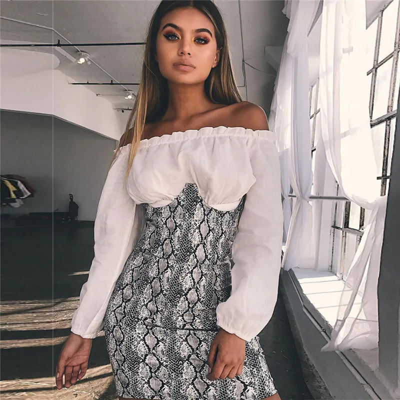 Змеиной кожи платье 2018 г. летние женские пикантные Bodycon змеиной v-образным вырезом