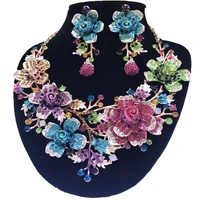 jewelry sets dubai 24k gold jewelry women big necklace sets necklace crystal rhinestone brides flower necklace earring set