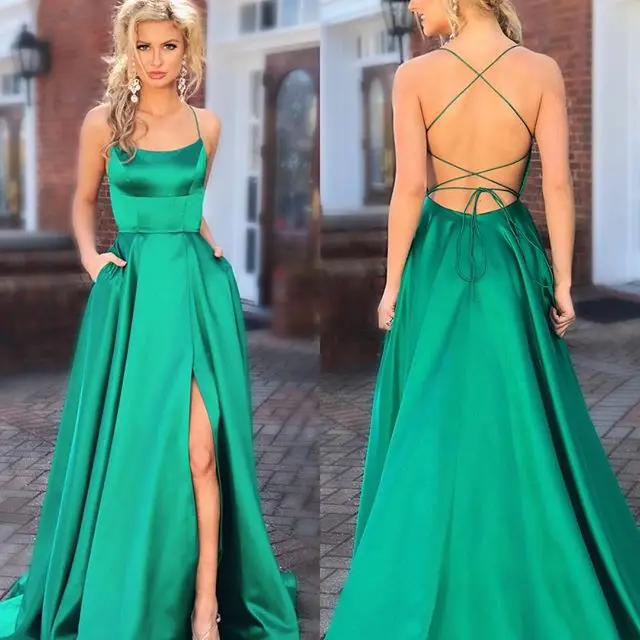 Style A Green Сексуальные вечерние платья с v-образным вырезом Длинные Очаровательные зеленые желтые вечерние платья с открытой спиной Robe De Soiree - Цвет: Style A Green