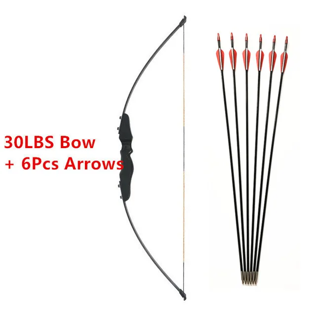 30IBS 6pcs red arrow Дартс-черный прямой лук Рекурсивный лук 30-40lbs деревянный лук для стрельбы из лука открытый охотничий лук Спортивная стрела длинный лук - Цвет: 30IBS 6pcs red arrow