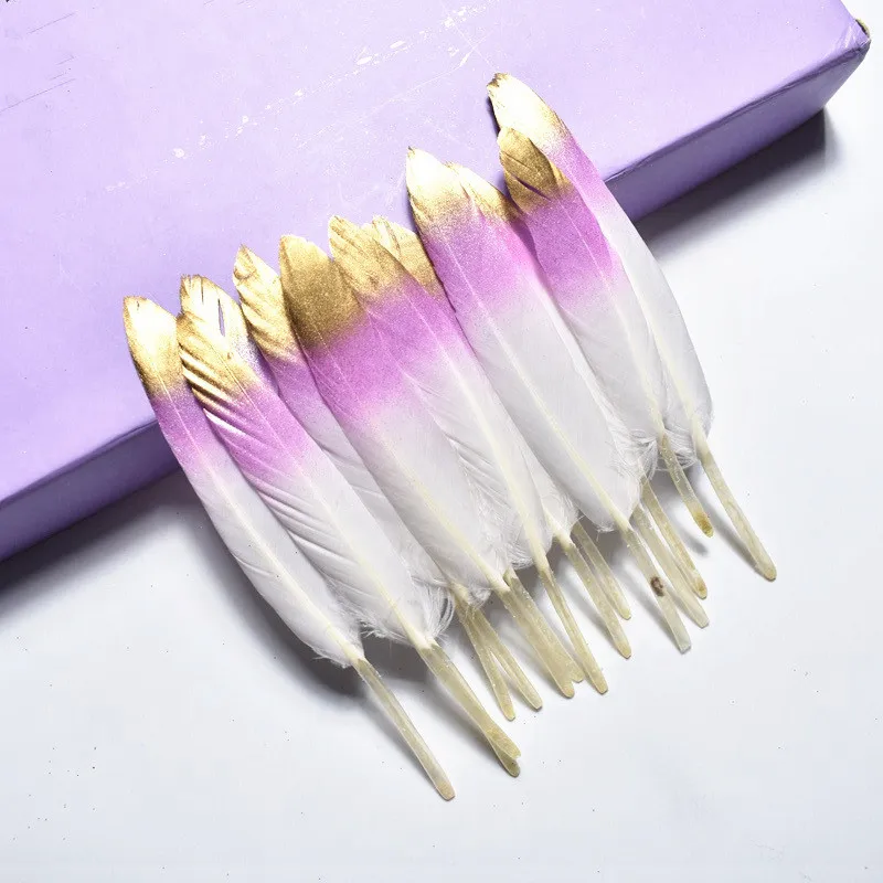 Purple Gold 20 шт/партия Окрашенные золотые пудры окунутые гусиные перья для поделок 10-15 см/4-6 дюймов перо фазана для изготовления ювелирных изделий - Цвет: Purple Gold