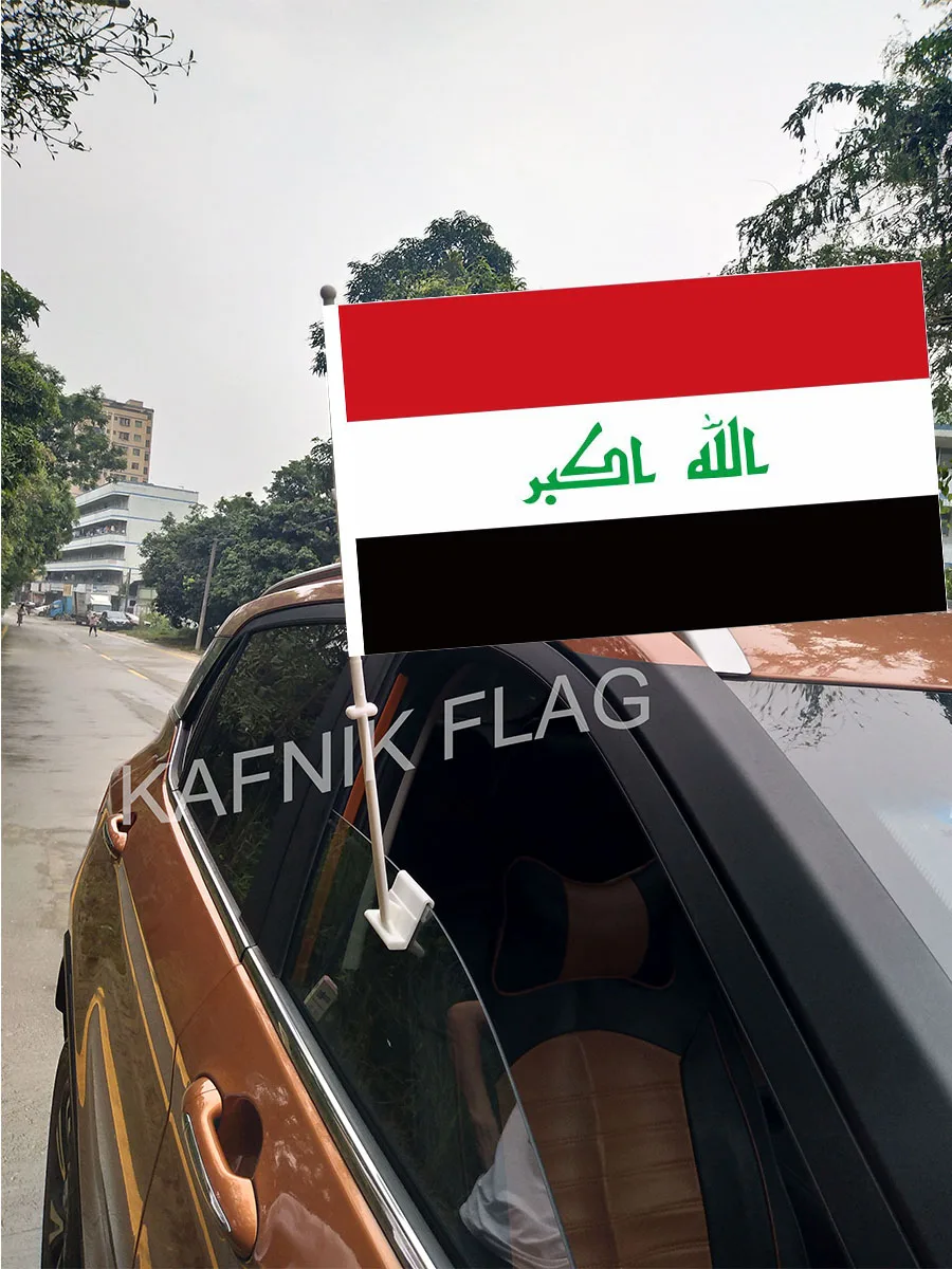 

KAFNIK,30*45CM Iraq Window Car Flags and Banners Countries World Custom Flags with 43/52cm flagpole for car decoration
