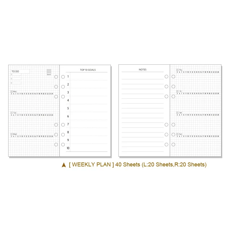 WEEKLY PLAN Блокнот NEVER Spiral, наполнитель, бумага А6, планировщик, Еженедельный план, сетка, точка, линия, вставки, дневник, книга, внутреннее ядро, 40 листов, канцелярские принадлежности - Цвет: WEEKLY PLAN