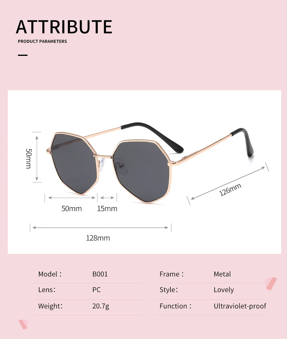 Metal Polygonal Kids Sunglasses UV400 Vintage Cute Sunglasses Girls Boys Goggles Children Sunglasses Glasses Gafas De Sol Mujer