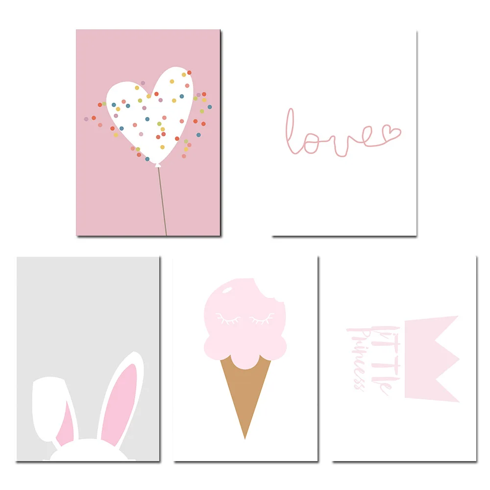 

Pink Rabbit Nursery Poster and Prints Home Cartoon Animal Decor Nordic Baby Room Decoration Pictures Unframed