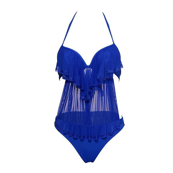 Blue-2 Andzhelika, новинка, сдельный купальник, Женский Одноцветный купальник, монокини, боди, сетчатый купальник, пуш-ап, летние пляжные купальники - Цвет: Blue-2
