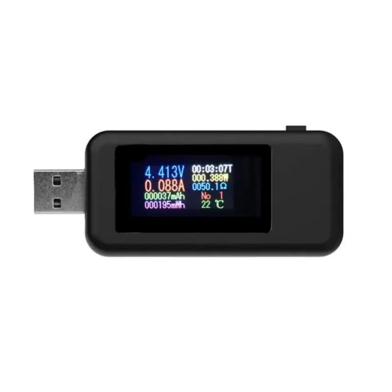 Черный DC USB тестер Ток Напряжение зарядное устройство индикатор Банк мощности батарея Емкость вольт метр детектор времени амперметр - Цвет: Черный