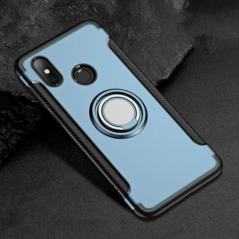 Синий Металлический силиконовый чехол-держатель для huawei Y9 honor 10 9 8 Lite V10 7X 8X чехол вращающийся на 360 магнит защитный бампер - Цвет: Синий