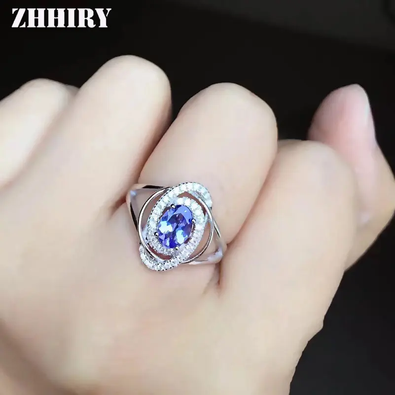 ZHHIRY настоящий натуральный синий танзан Ювелирные наборы 925 пробы Серебряное кольцо ожерелье кулон для женщин драгоценный камень ювелирные изделия