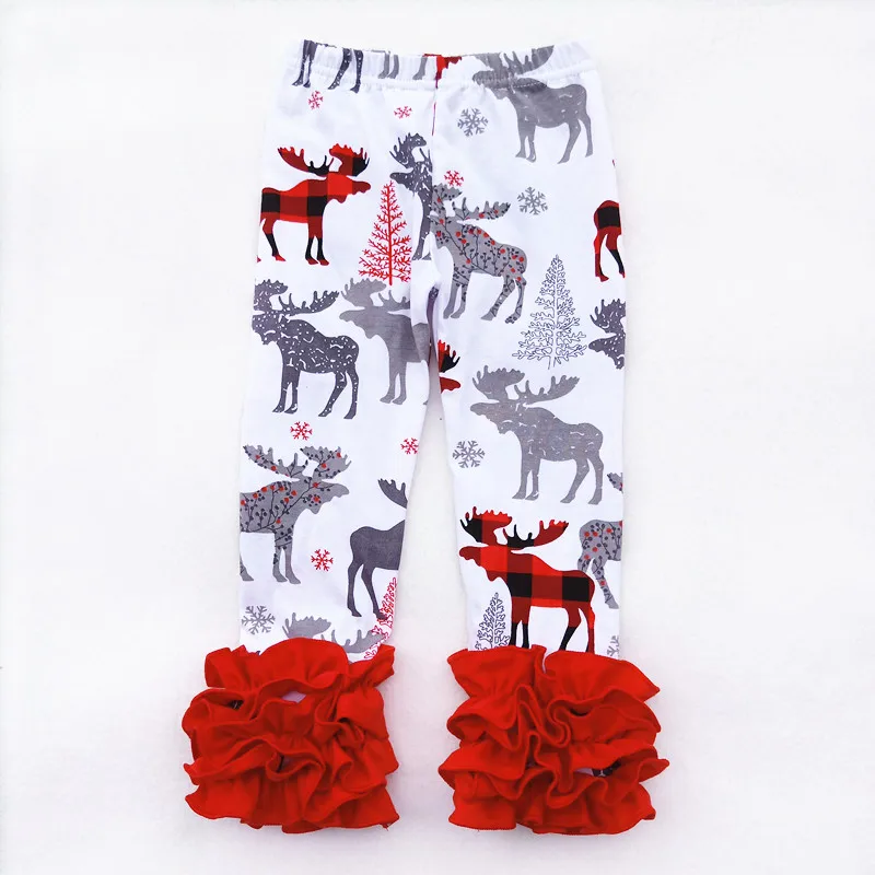 Штаны с оборками для девочек на Рождество 2018 Детские хлопковые красные леггинсы