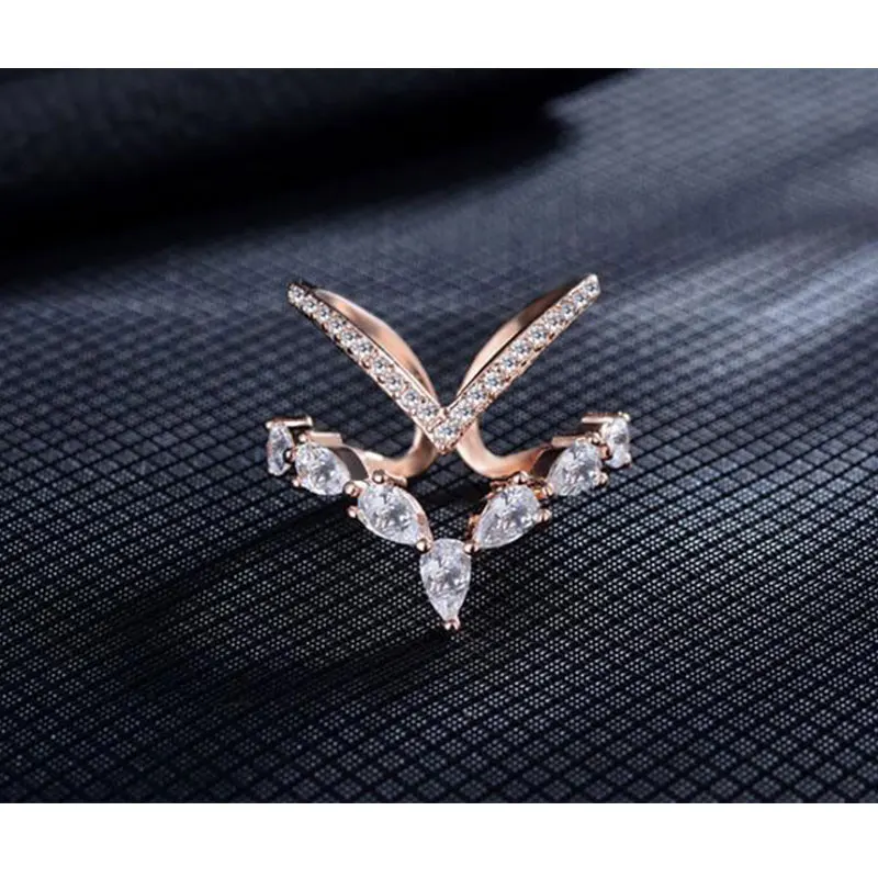 rose gold Anenjery 925 пробы серебристый неправильной формы Двухслойное циркониевое кольцо для женщин anillos изменяемые кольца Bague S-R172 - Цвет основного камня: rose gold