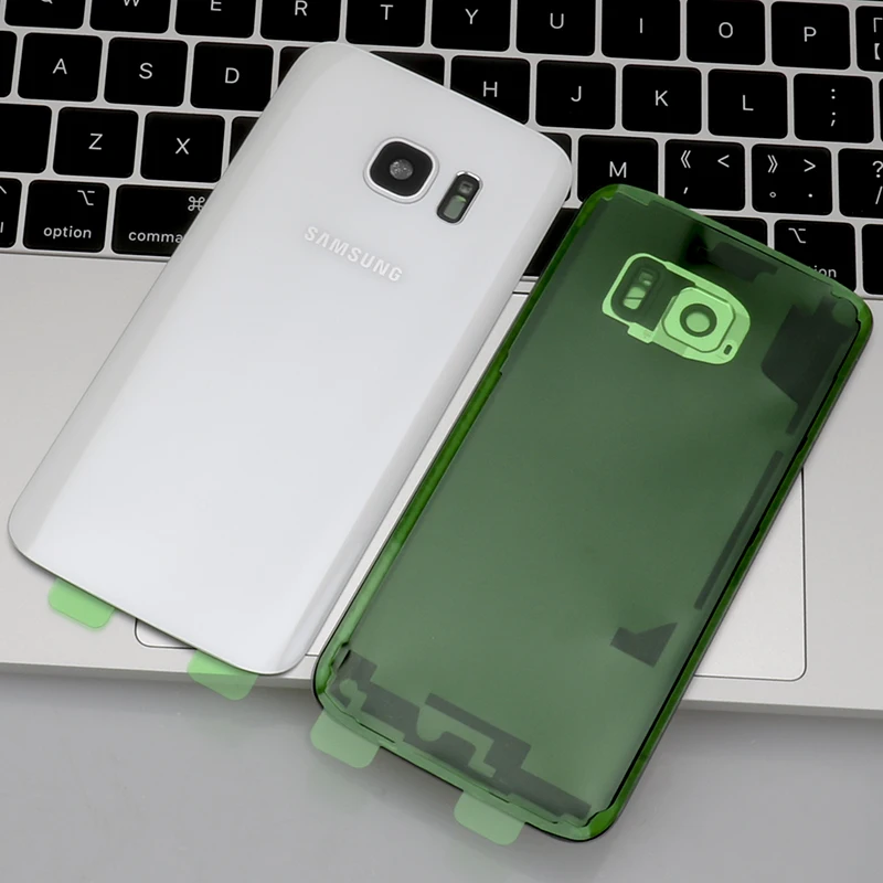 Чехол на заднюю батарейку для samsung Galaxy S7 G930F, Задняя стеклянная крышка корпуса+ наклейка+ стеклянная рамка для объектива камеры