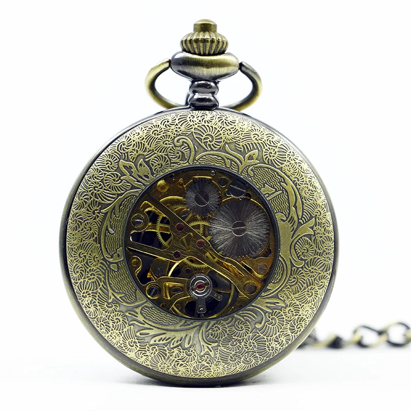 Fashionable Luxury Racehorse Hollow Relief Mechanical Pocket Watch Retro Steampunk Fob Chain Manual Winding Digital Clock Gift