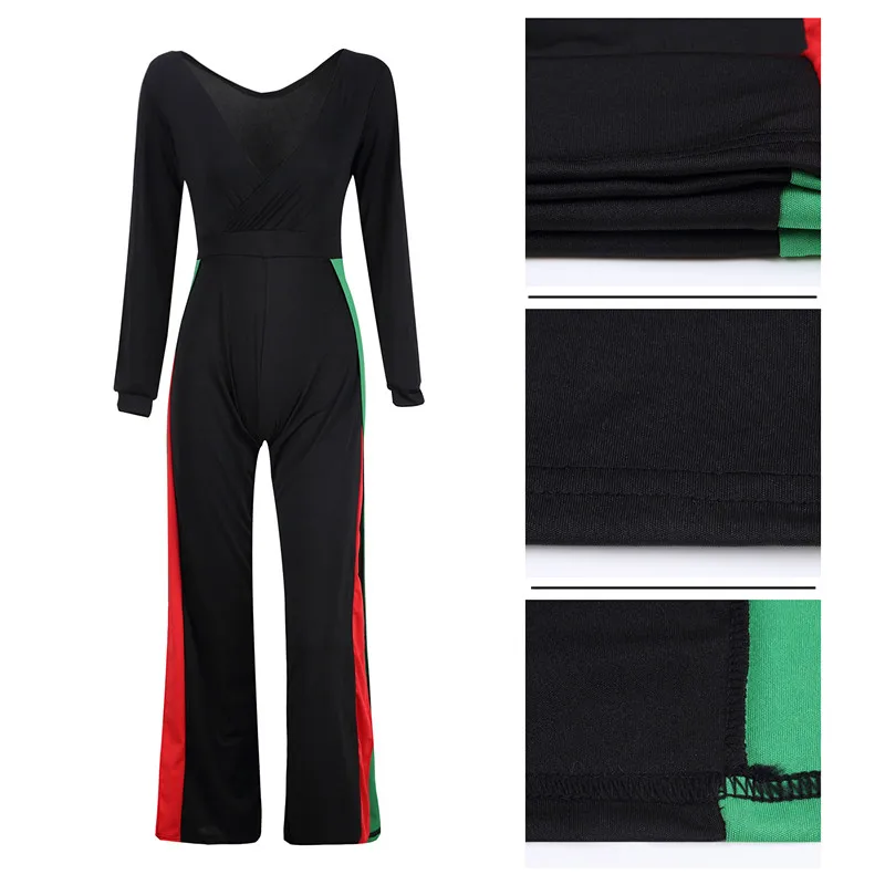 Женский полосатый комбинезон без бретелек с V образным вырезом|female overalls|leg jumpsuitwide