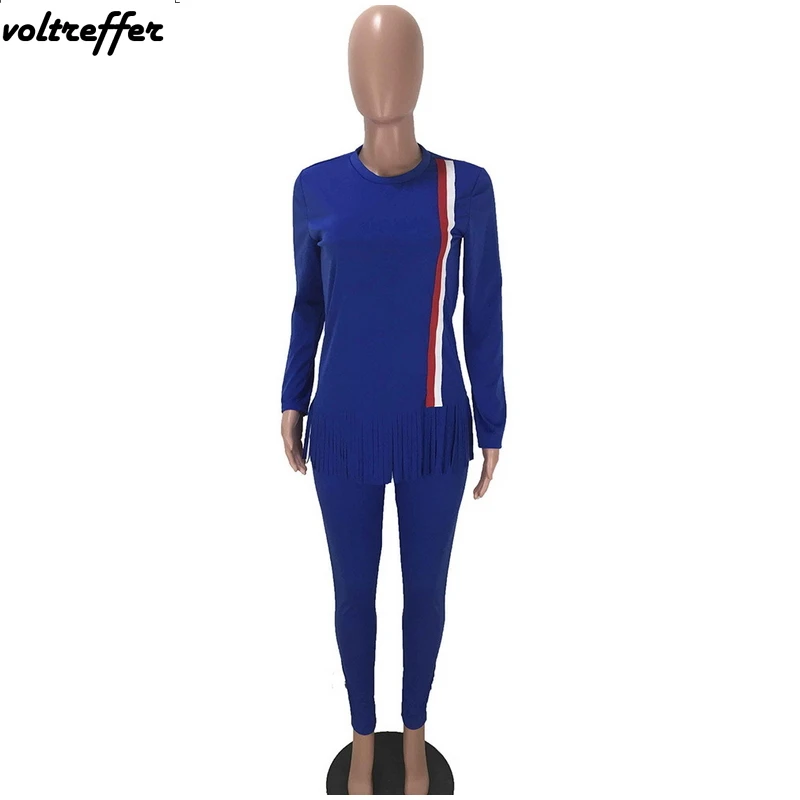 Striped Printed Two Piece Set Pullover Tassels Long Pants Sweat Suit Casual Outfits 2018 Fall Loose Activewear Matching Sets | Женская