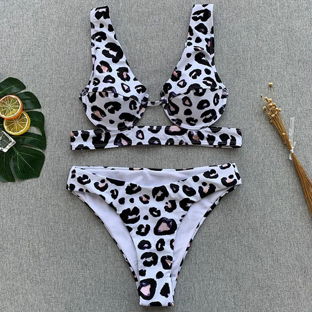 B639Leopard Сексуальный бикини на косточках, два предмета, купальник для женщин, v-образный вырез, купальник, леопардовый бикини, набор, купальники с эффектом пуш-ап, женский бикини - Цвет: B639Leopard