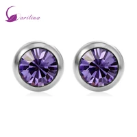 round purple austrian crystal silver color earrings stud earrings for teen girls fashion jewelry e2086