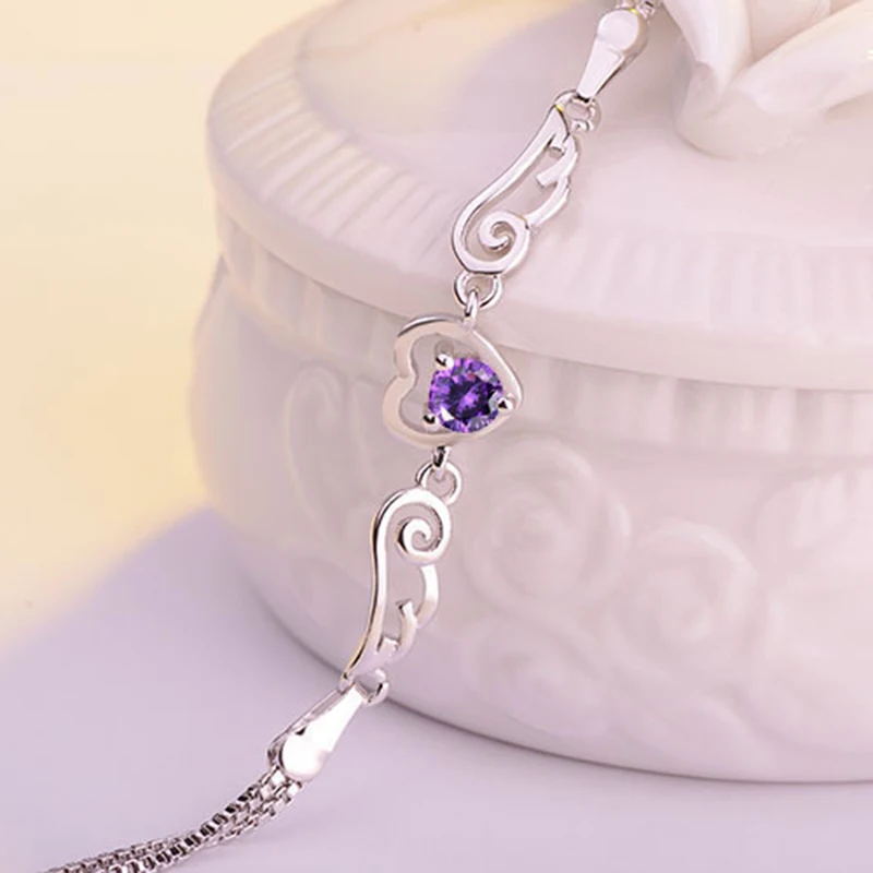 

MEYRROYU New Heart-Shaped Angel Wing Bracelet Women's Valentine's Day Gift Jewelry 925 Silver Bracelet