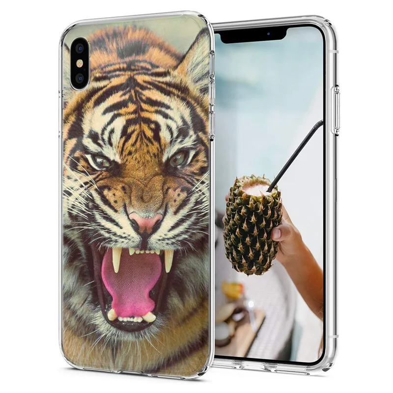 Мягкий чехол для телефона iPhone X XS XR чехлы из ТПУ с красочным рисунком льва волка