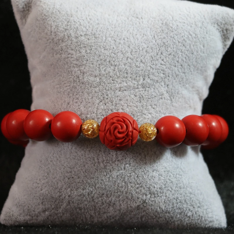Hot sale 10mm round synthetic red cinnabar flower ball yellow spacer beads bracelets for women bracelet jewelry 7.5inch B823 | Украшения и