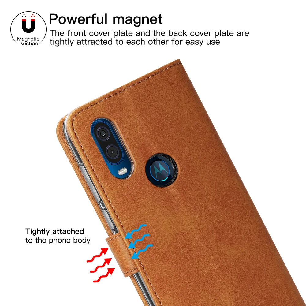 Роскошный чехол из натуральной кожи для Motorola Moto One Vision, откидной Чехол-кошелек с держателем для карт, простой чехол-подставка