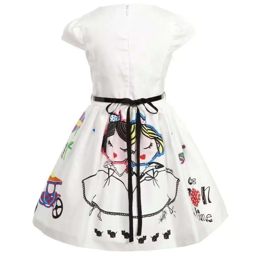 Summer Girls Dress 2020 New Cute Cartoon Pattern Kids Dresses for Girl 2 3 4 5 6 7 Year Children White Princess Party Clothing | Детская