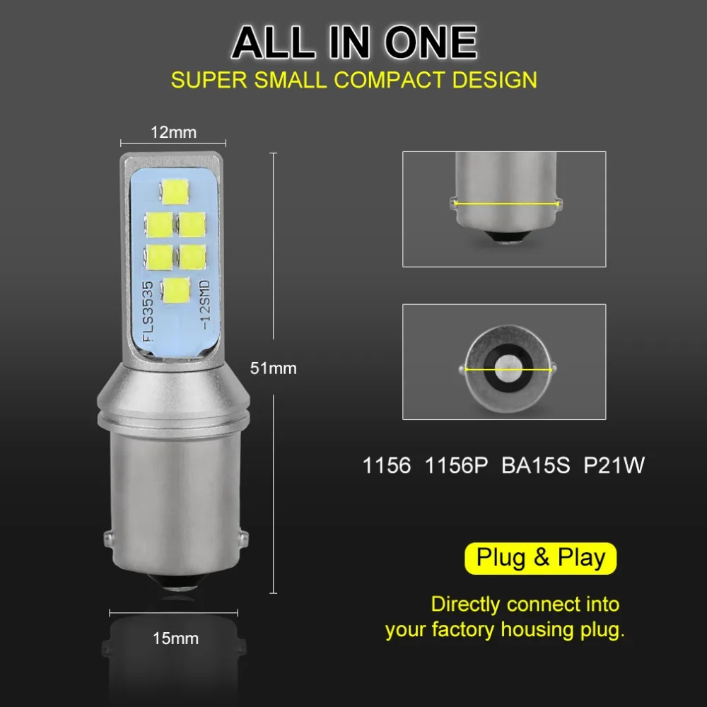 2 шт. 1156 BA15S P21W светодиодный лампы 12SMD чипы R5W R10W белого цвета-красный желтый 1400LM